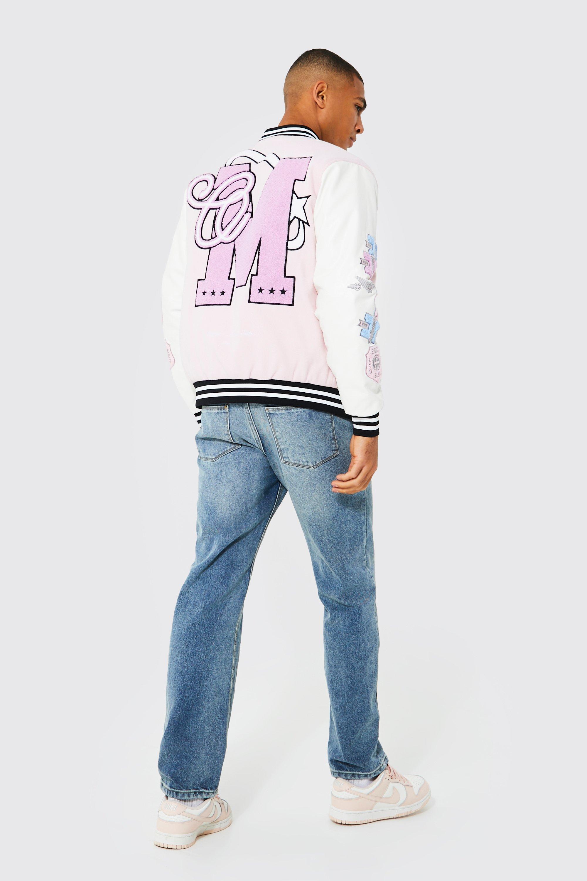 Mens pink varsity jacket sales
